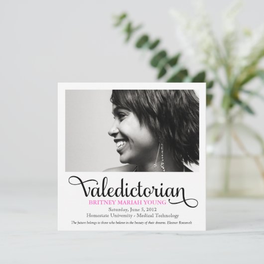 311 Valedictorian Inspirerende Quote Afstuderen Aankondiging (Staand voorkant)