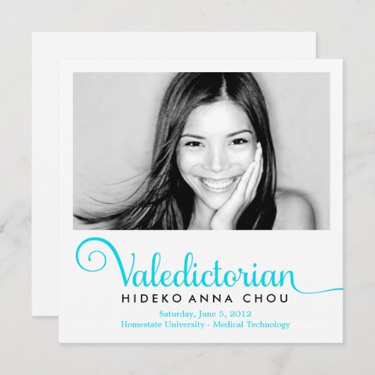 311 Valedictorisch in het Afstuderen Turquoise Aankondiging (Voorkant / Achterkant)