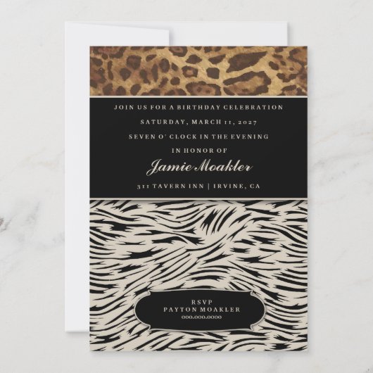 311-Verfijnd Oerwoud Zebra Monogram Kaart (Achterkant)