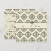 311-Vivianna Cream & Black Damask Invitation Kaart (Voorkant / Achterkant)