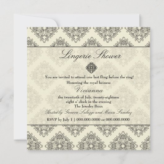 311-Vivianna Cream & Black Damask Invitation Kaart (Achterkant)