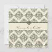 311-Vivianna Cream & Black Damask Invitation Kaart (Voorkant)