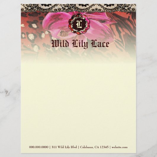 311-Wilde Lily Pink Lace Monogram Briefhoofd Ontwerp (Voorkant)