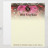 311-Wilde Lily Pink Lace Monogram Briefhoofd Ontwerp (Voorkant / Achterkant)