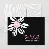 311-Wilde Zebra | Zwart-roze diamant Briefkaart (Voorkant / Achterkant)