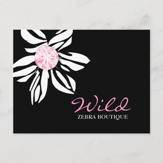311-Wilde Zebra | Zwart-roze diamant Briefkaart (Voorkant)