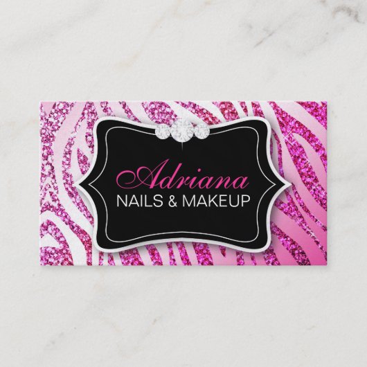 311 Zebra Glitterroze Visitekaartje (Voorkant)