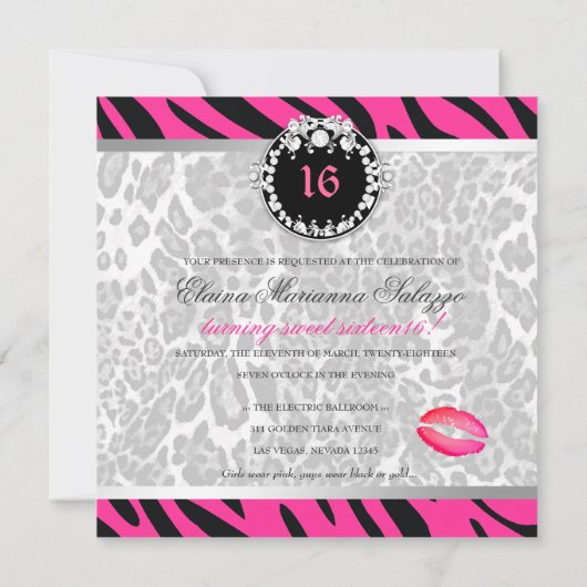 311 Zebra Leo Tique Diamonds n' Kisses Sweet 16 Kaart (Achterkant)