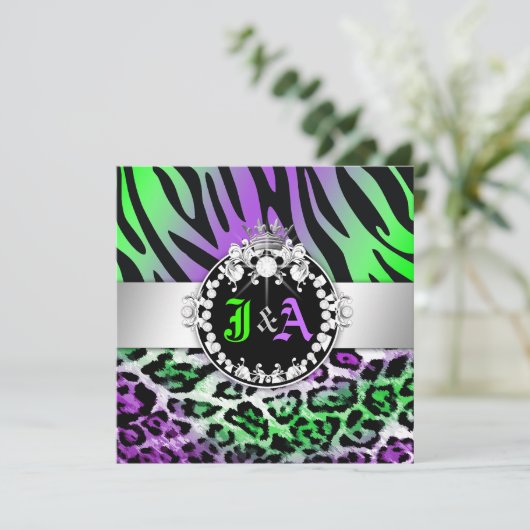 311 Zebra-LeoTique Diamonds Kiss Duo Friend Party Kaart (Staand voorkant)