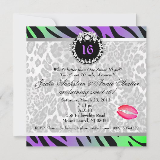 311 Zebra-LeoTique Diamonds Kiss Duo Friend Party Kaart (Achterkant)