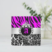 311 Zebra-LeoTique Diamonds Kisses Neon Pink Kaart (Staand voorkant)
