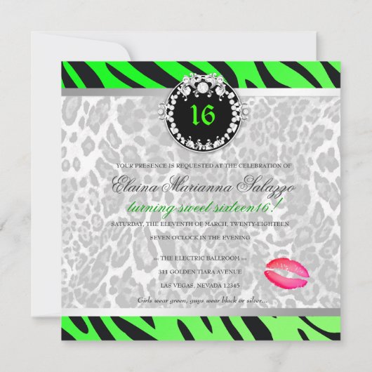 311-Zebra-LeoTique Diamonds n' Kisses Sweet 16 Kaart (Achterkant)