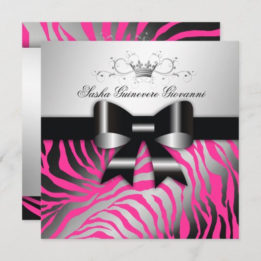 311-Zebra Shimmer Black Bow Hot Pink | Zoet 16 Kaart (Voorkant / Achterkant)