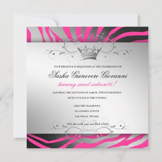 311-Zebra Shimmer Black Bow Hot Pink | Zoet 16 Kaart (Achterkant)