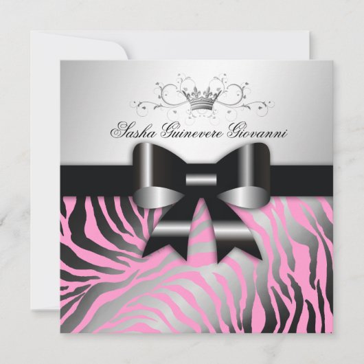 311-Zebra Shimmer Black Bow Pink | Zoet 16 Kaart (Voorkant)