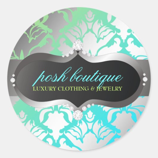 311 Zeopard Sign ontmoet Damask Shimmer Ocean Limo Ronde Sticker (Voorkant)