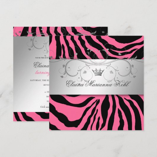 311-zilverkleurige roze Zebra zoete zestien Kaart (Voorkant / Achterkant)