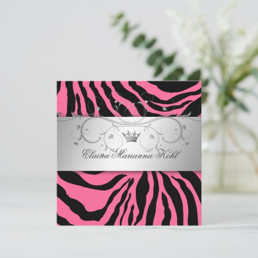 311-zilverkleurige roze Zebra zoete zestien Kaart (Staand voorkant)