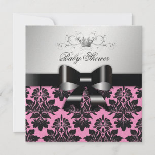 311 Zwart-bessenroze Damask Black Bow   Baby showe Kaart