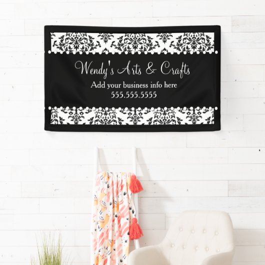 311 Zwarte en witte Damasbanner Spandoek (Insitu)