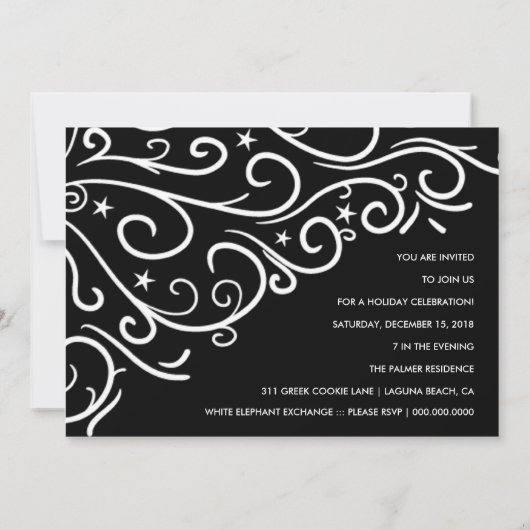 311-Zwarte en Witte Kerstuitnodiging Kaart (Achterkant)