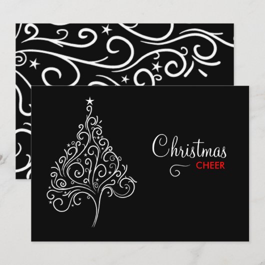 311-Zwarte en Witte Kerstuitnodiging Kaart (Voorkant / Achterkant)