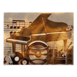 313583 DE DIGITALE MUZIKALE GOUDEN PIANO VAN DE FOTO AFDRUK