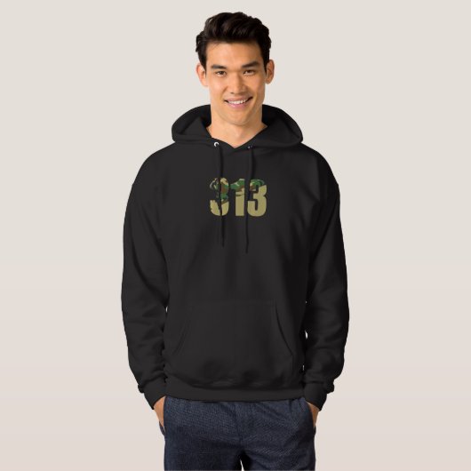 313 Area Code Detroit Hometown Camo Camouflage Hoodie (Voorkant volledig)