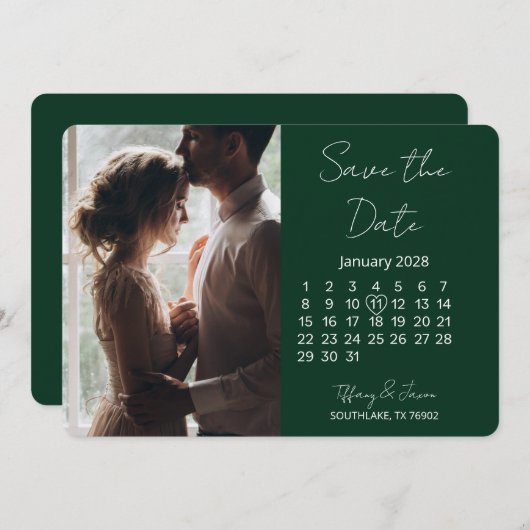 31 Dagen Kalender Bewaar de datum Forest Green Save The Date (Voorkant / Achterkant)