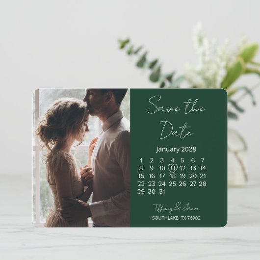 31 Dagen Kalender Bewaar de datum Forest Green Save The Date (Staand voorkant)