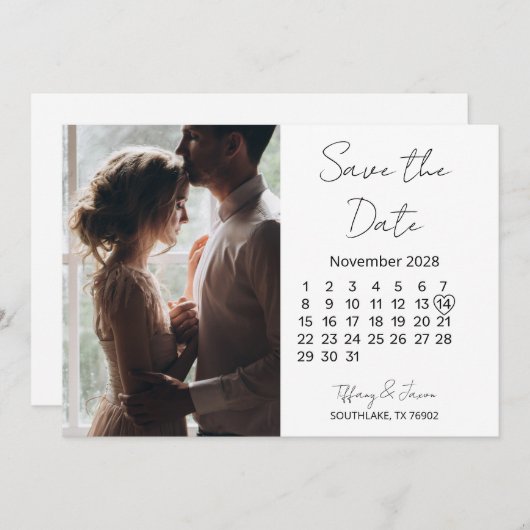 31 Dagen Kalender Bewaar de datum Zwart-wit Save The Date (Voorkant / Achterkant)