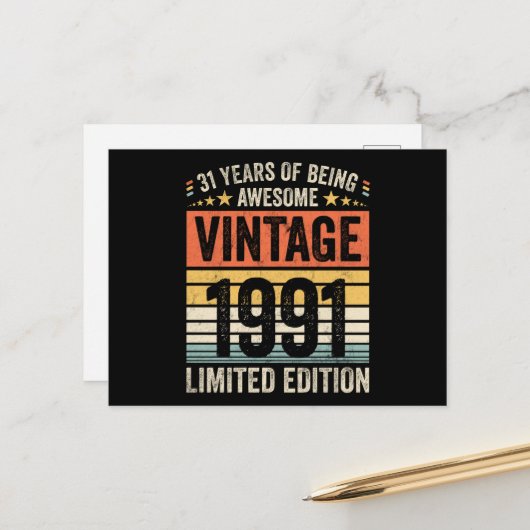 31 Jaar Awesome Retro 1991 Briefkaart (Voorkant / Achterkant in situ)