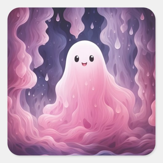 31 oktober Halloween Schattige roze spook Vierkante Sticker (Voorkant)