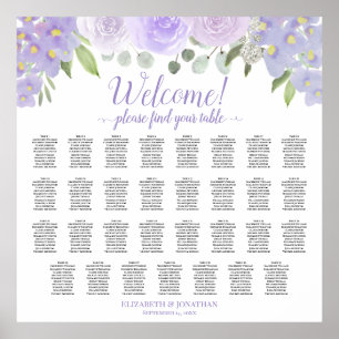 31 Table Lavender Boho Roses Wedding Seating Chart Poster