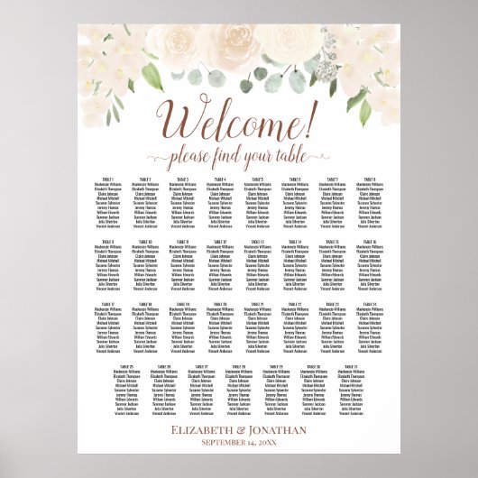31 Table Pale Peach Roses Wedding Seating Chart Poster (Voorkant)