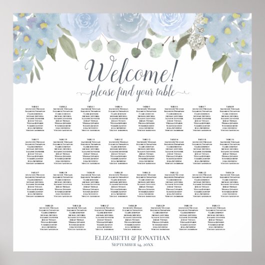 31 Tafel-weddenschapenkaart Stusty Blue Floral Poster (Voorkant)