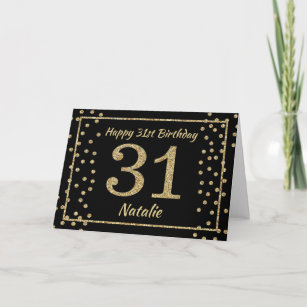 31e Birthday Black en Gold Glitter Confetti Card Kaart