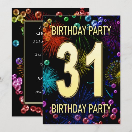 31e 'Birthday Party'-belletjes voor uitnodigingen (Voorkant / Achterkant)