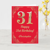31e Birthday Red en Gold Glitter Lijst Kaart (Gele Bloem)