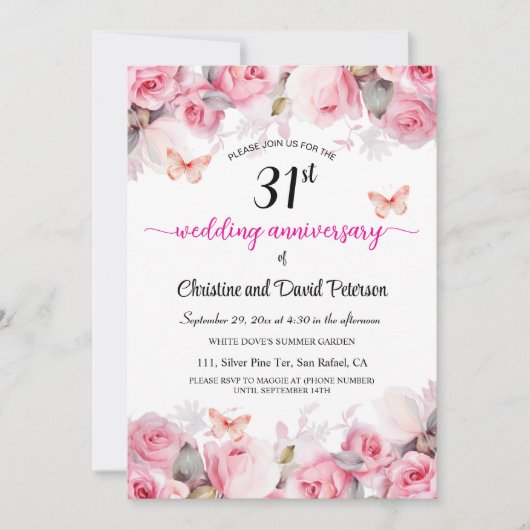 31e bruiloft Jubileum Elegante Blush Rozen Kaart (Voorkant)