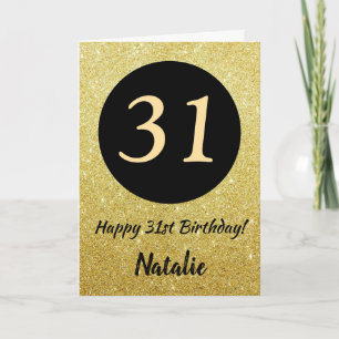 31e Happy Birthday Black en Gold Glitter Card Kaart