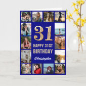 31e Happy Birthday Navy Blue & Gold Photo Collage Kaart (Gele Bloem)
