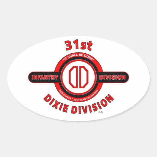 31E INFANTERIEDIVISIE "DIXIE DIVISION" OVALE STICKER (Voorkant)