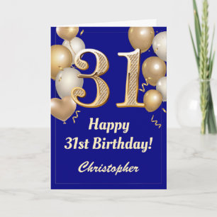 31e marinesblauw en gouden ballonnen Confetti Kaart