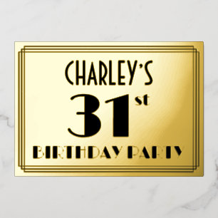 31e verjaardag — Art Deco look "31" + Naam Folie Uitnodiging