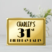 31e verjaardag — Art Deco look "31" + Naam Folie Uitnodiging (Staand Voorkant)