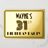31e verjaardag — Art Deco Style "31" en naam Folie Uitnodiging (Voorkant)