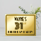 31e verjaardag — Art Deco Style "31" en naam Folie Uitnodiging (Staand Voorkant)
