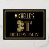 31e verjaardag — Art Deco Style "31" + Naam Folie Uitnodiging (Voorkant)