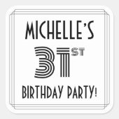 31e verjaardag: Art Deco Style + aangepaste naam Vierkante Sticker (Voorkant)